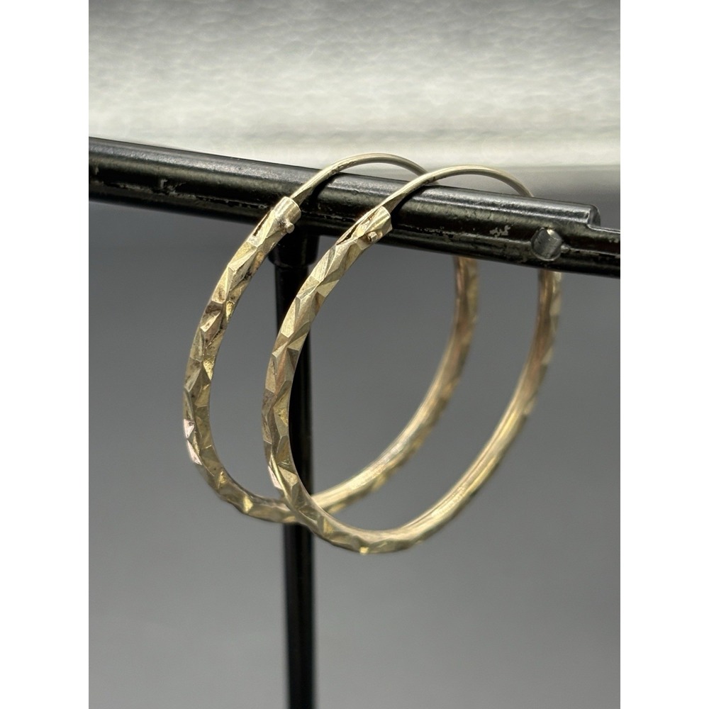 30MM Vintage Sterling Silver Faceted Hoops E18